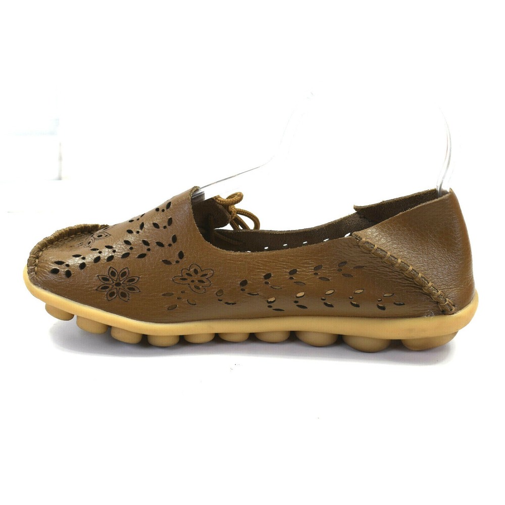 Socofy Women's Brown Leather Slip On Loafers Driving Shoes Mocassins flats US‎ 9 - Picture 6 of 11